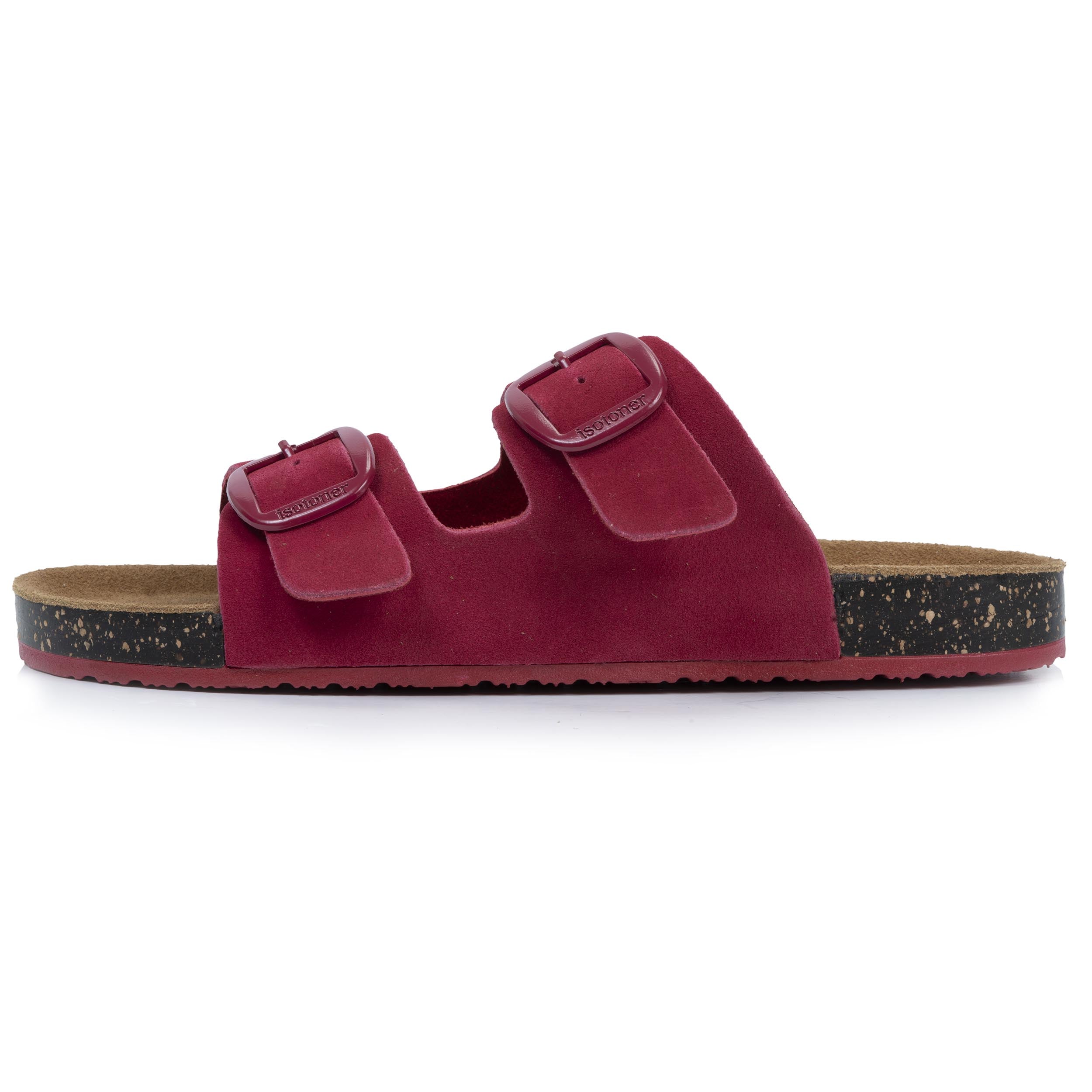 isotoner-mules-sandales-femme-double-bride-cuir-framboise-premium image 4