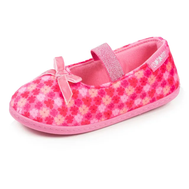 isotoner-chaussons-ballerines-enfant-fleurs-rose image 1