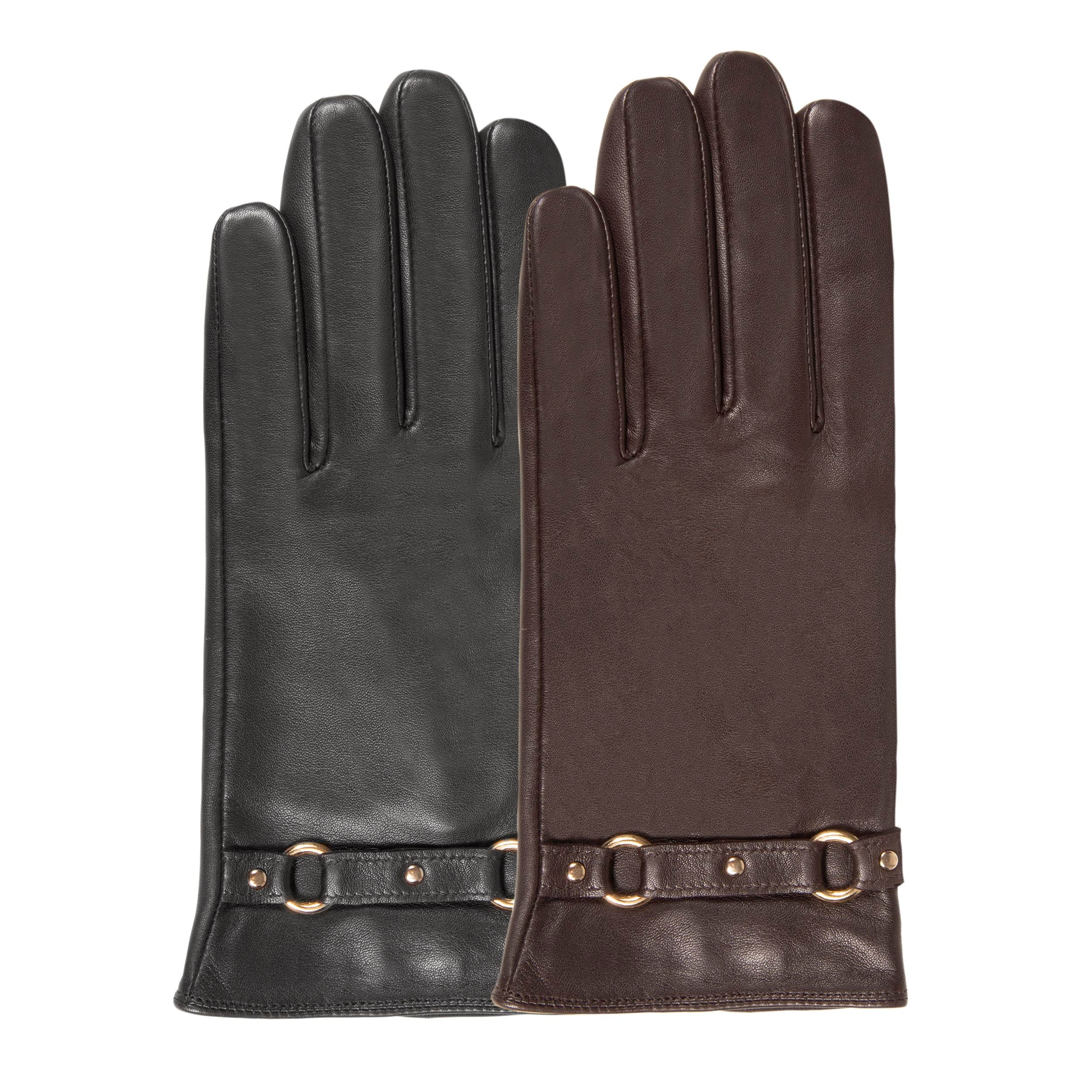 isotoner-gants-femme-tactiles-cuir-agneau-noir-anneaux image 2