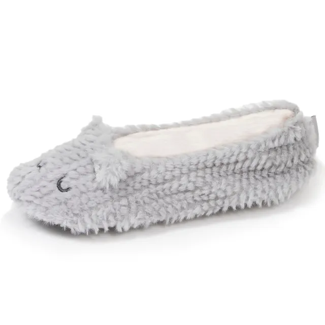 isotoner-chaussons-ballerines-femme-chat-gris-textur image 1