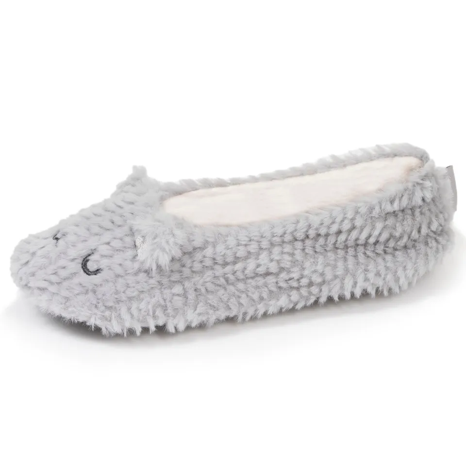 isotoner-chaussons-ballerines-femme-chat-gris-textur image 1