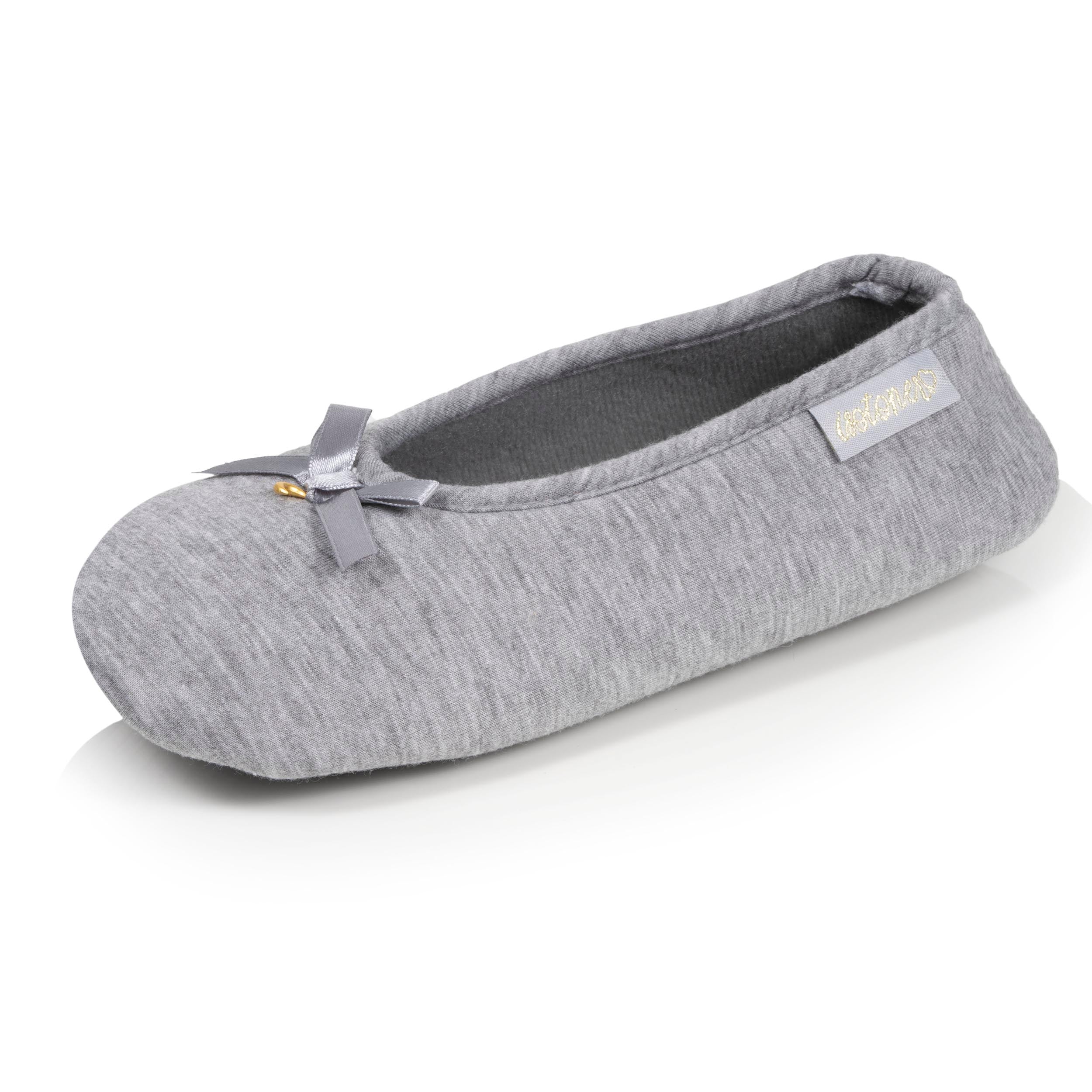 isotoner-chaussons-ballerines-femme-gris-n-ud-satin image 1
