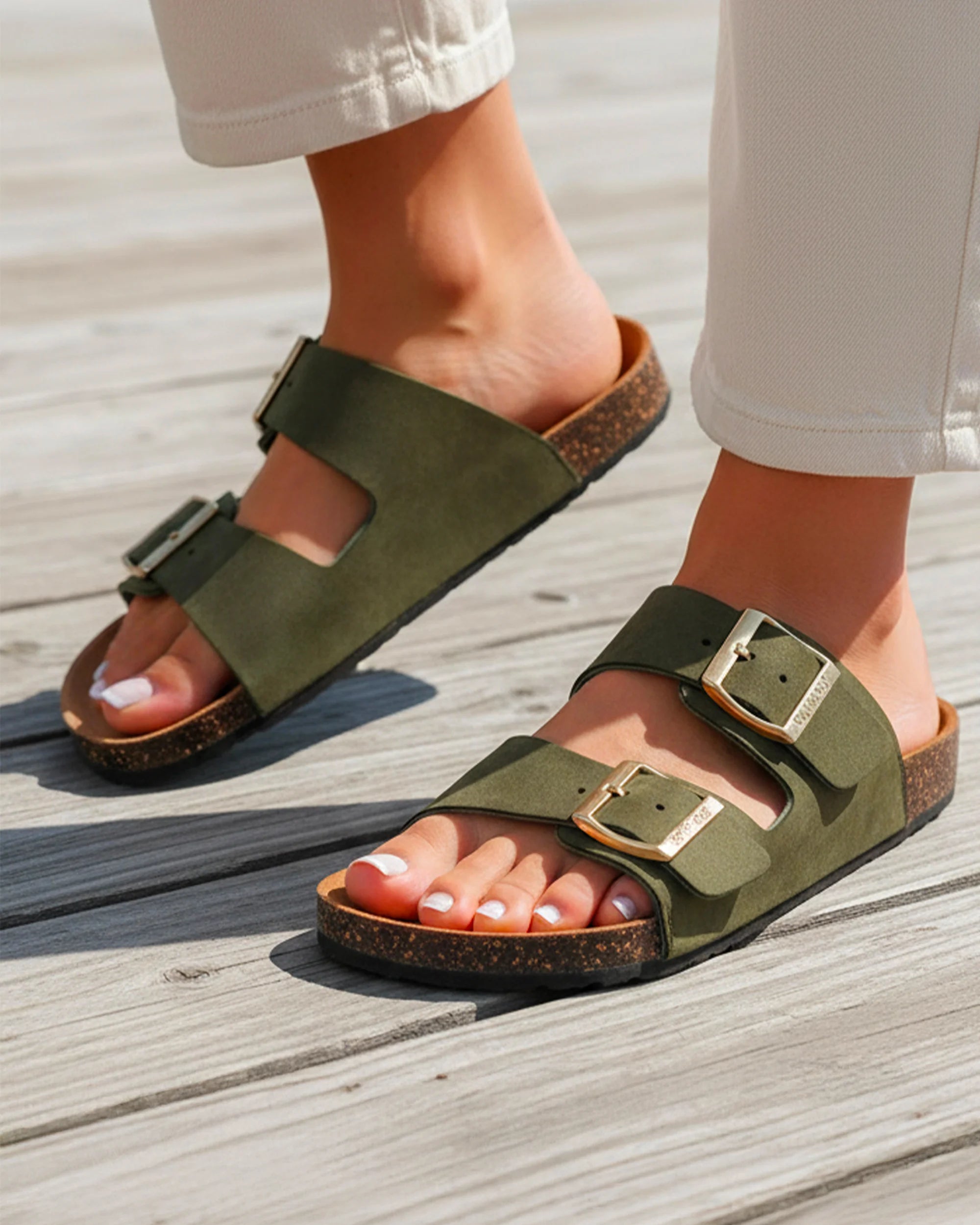 isotoner-mules-sandales-femme-double-bride-kaki image 2
