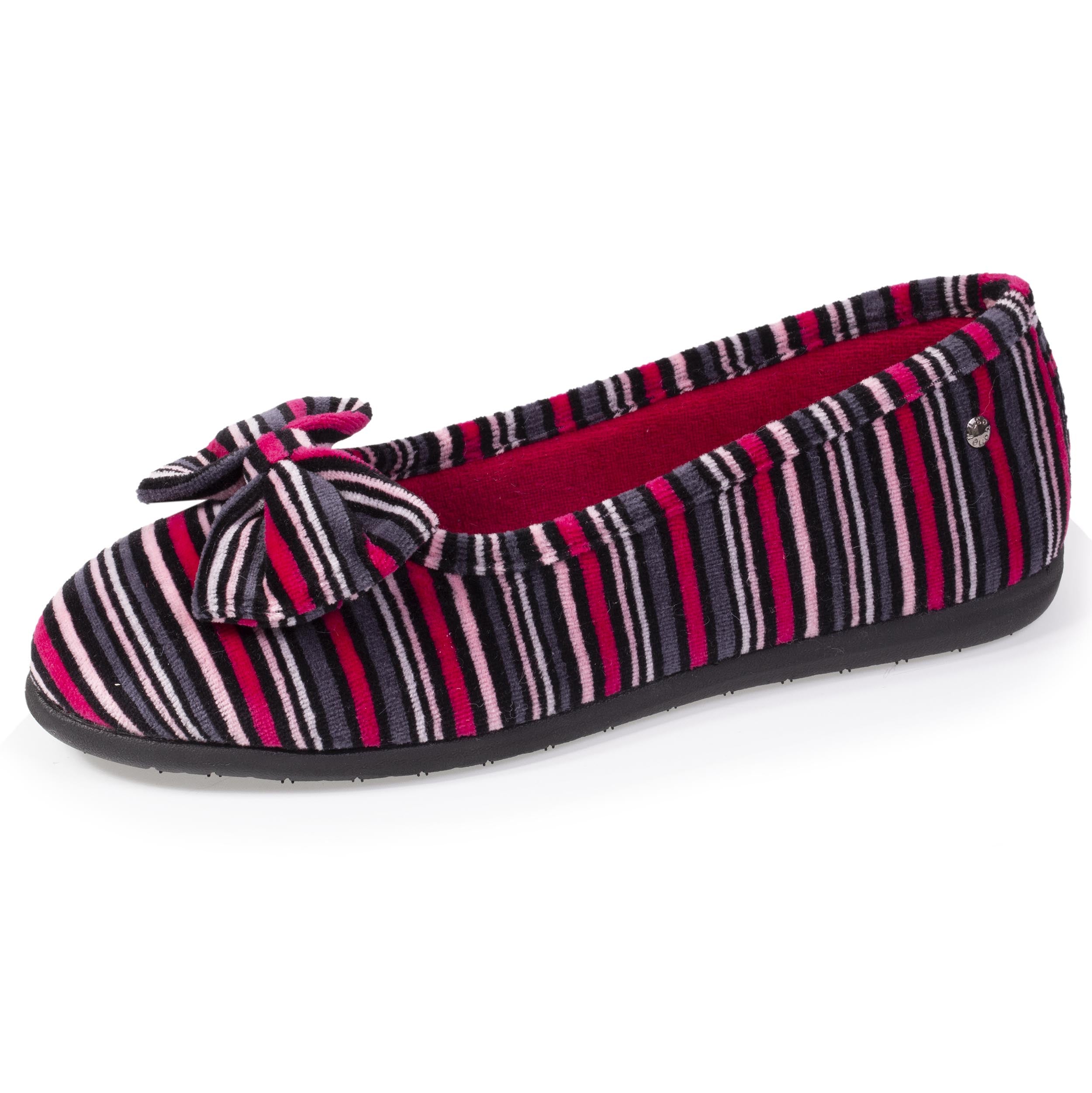 isotoner-chaussons-ballerines-femme-n-ud-rayures image 1