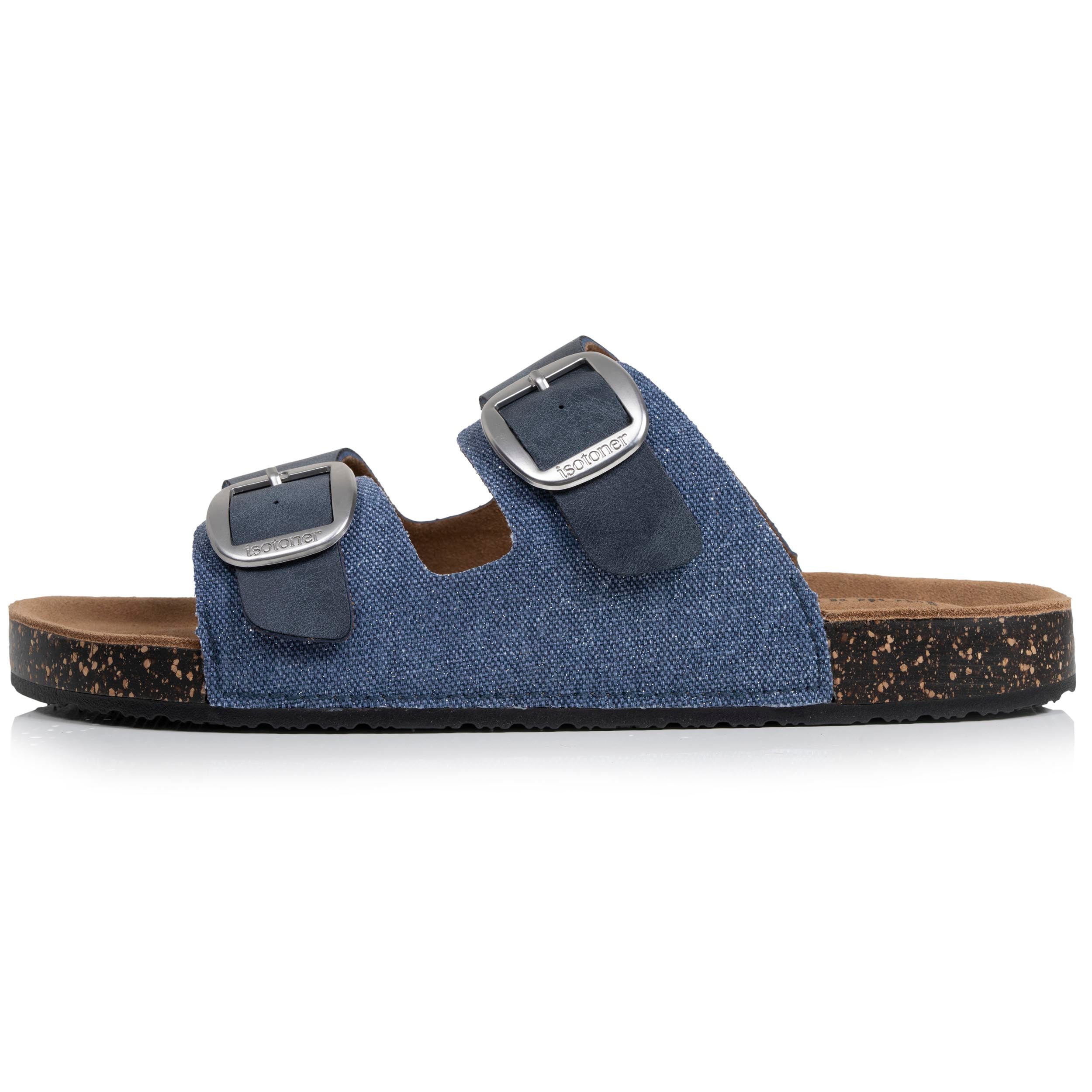 isotoner-mules-sandales-double-bride-bleu-denim-femme image 4