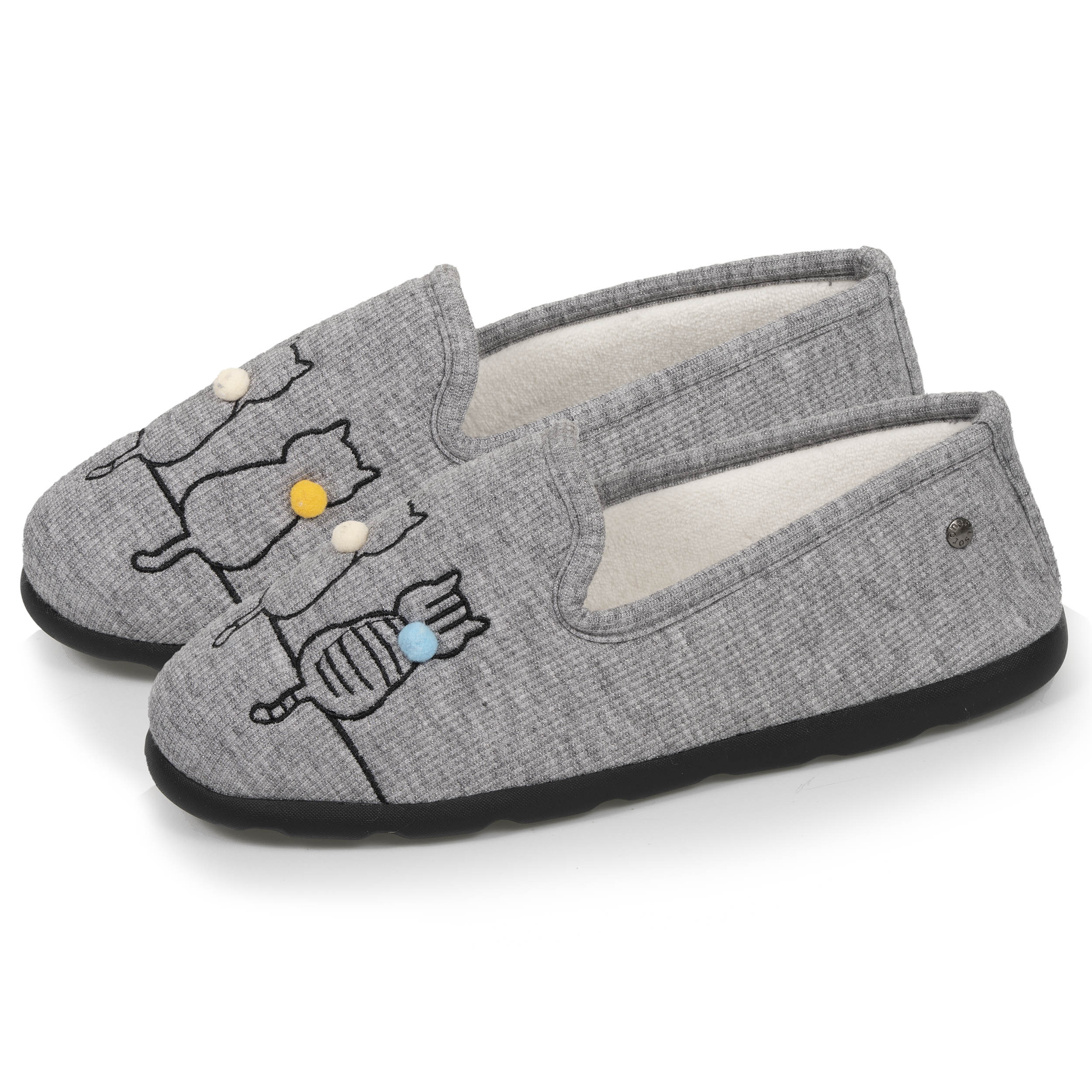 isotoner-chaussons-charentaises-femme-chat-gris-iris image 1