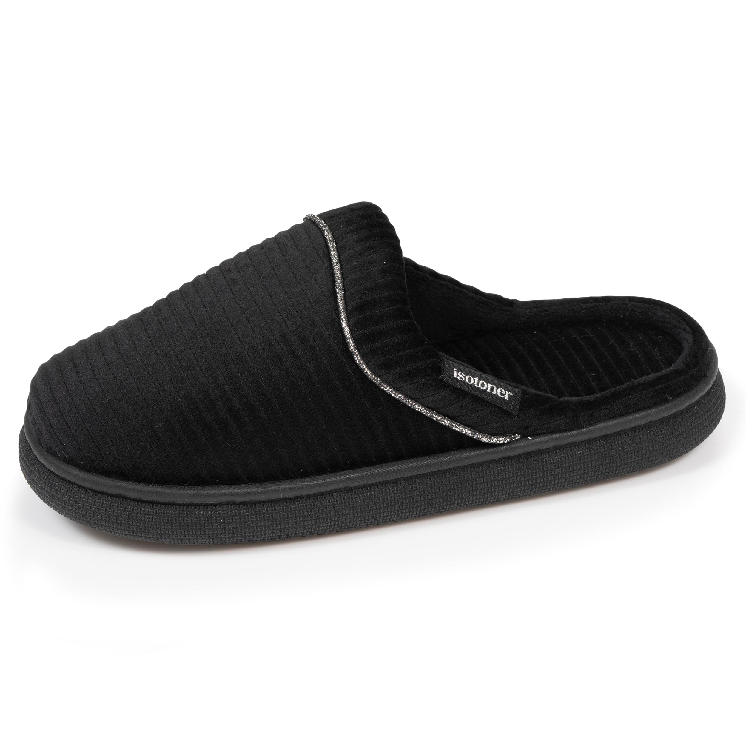 isotoner-chaussons-mules-femme-bloup-noir-semelle-rebondie image 1