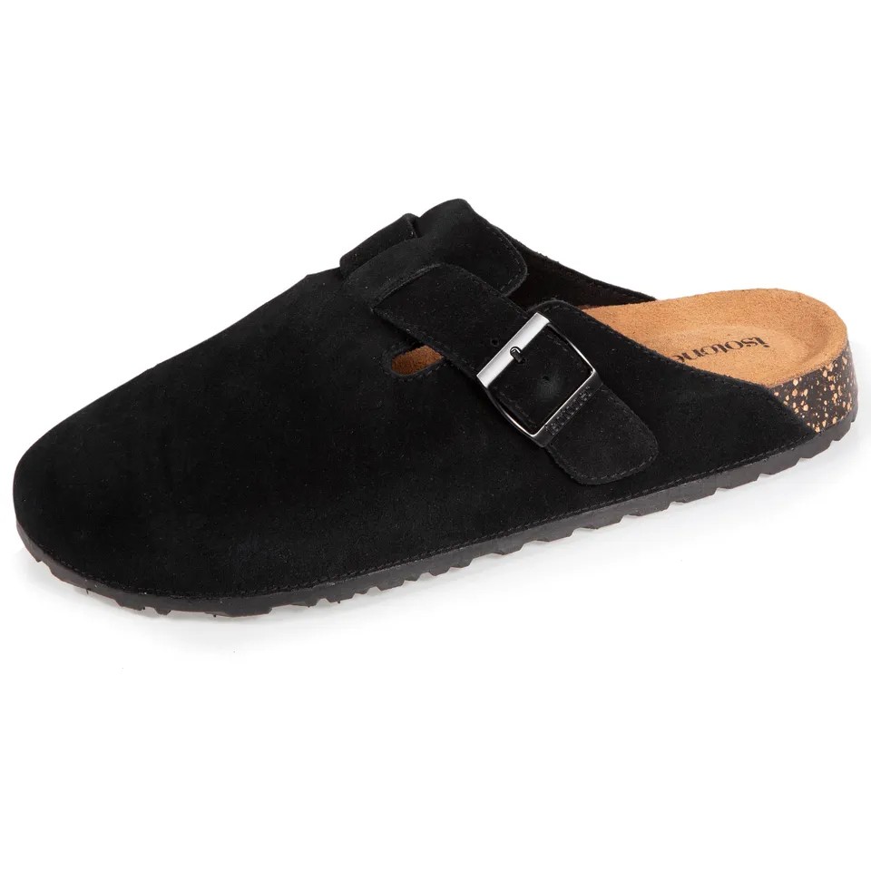 isotoner-mules-sabots-homme-cuir-noir-effet-li-ge image 1