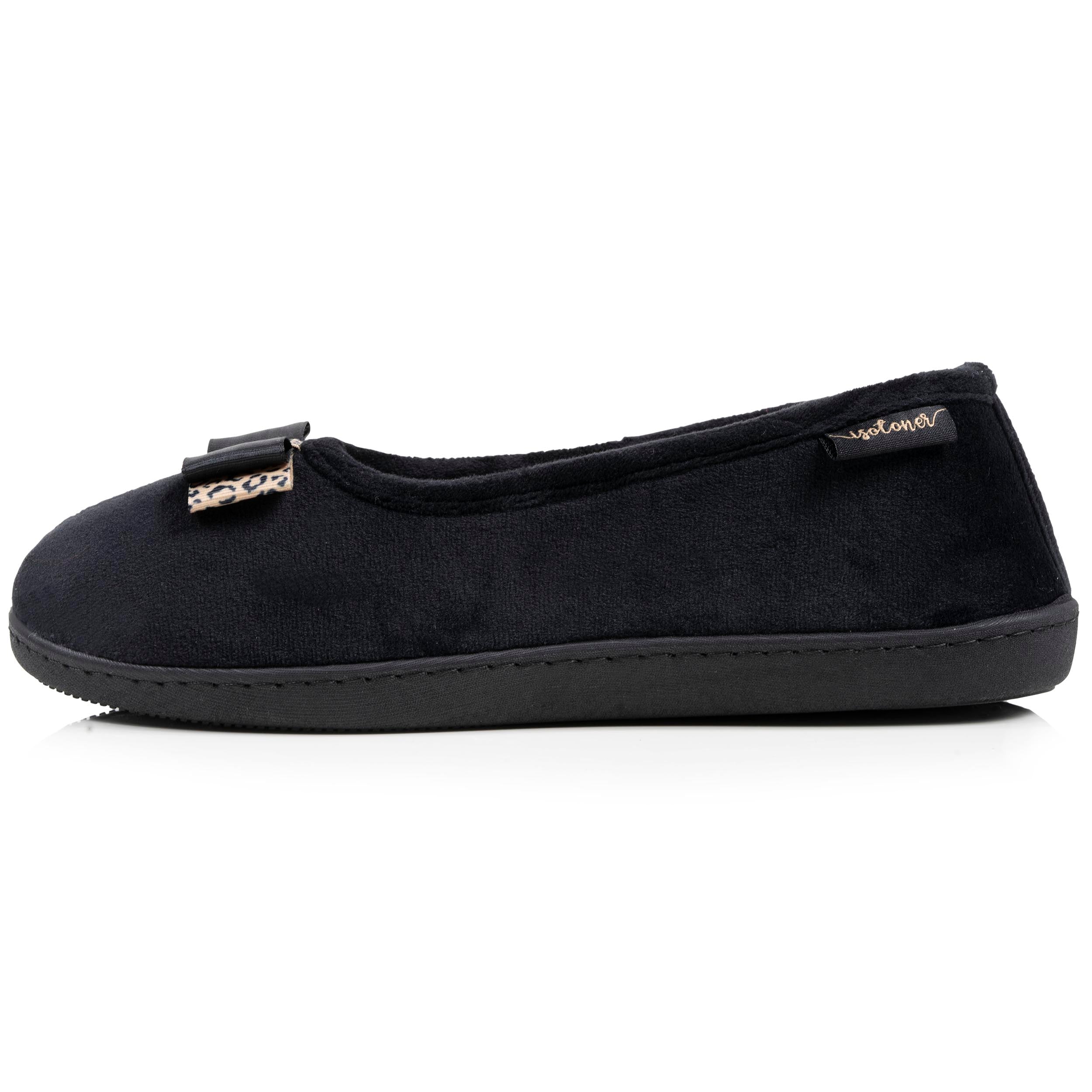 isotoner-chaussons-ballerines-femme-noir-n-ud-l-opard image 3