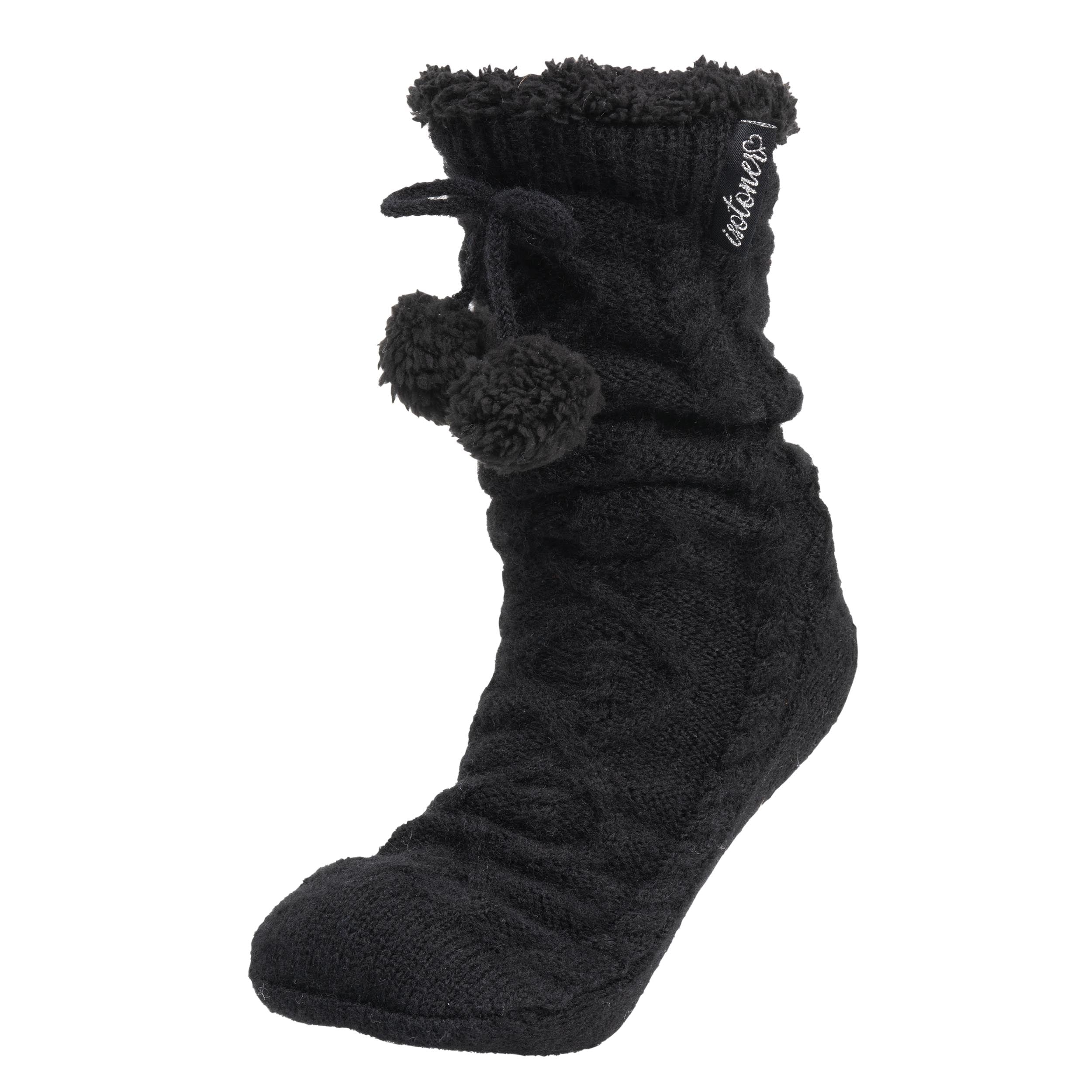 isotoner-chaussettes-fourr-es-femme-pompons-noir-maille-torsad-e-sherpa-antid-ra image 1