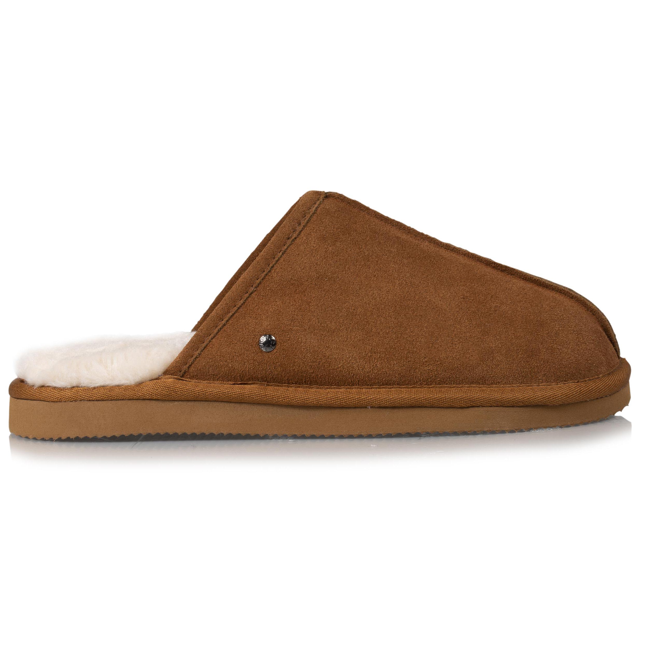 isotoner-chaussons-mules-homme-cuir-camel-fourr-es image 8