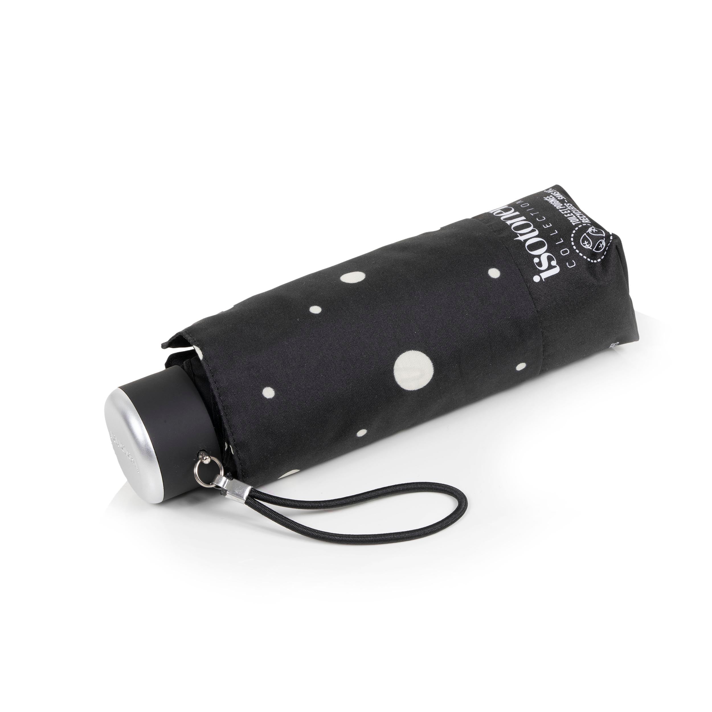 isotoner-parapluie-mini-slim-pois-noir-jaune image 1