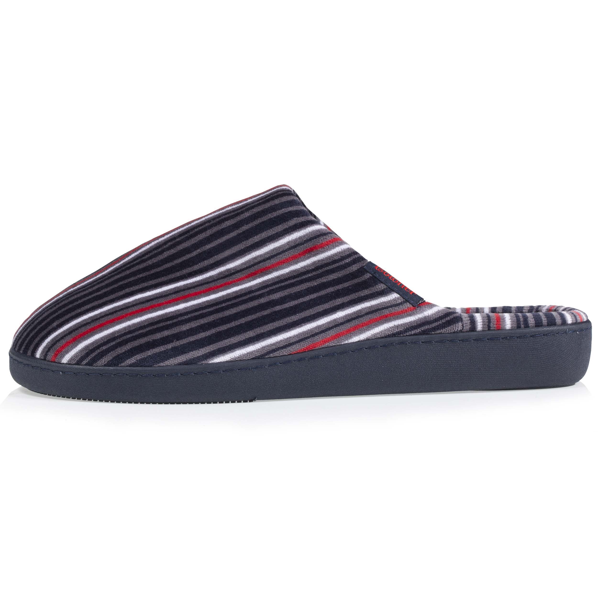 isotoner-chaussons-mules-homme-rayures-bleues-m-moire-de-forme image 3