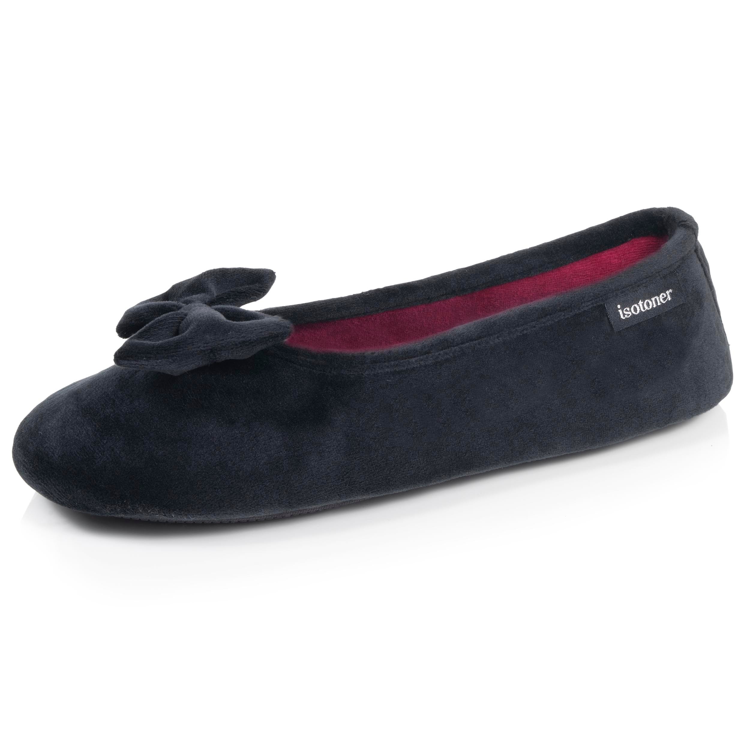 isotoner-chaussons-ballerines-femme-noir-rayures-m-moire-de-forme image 1