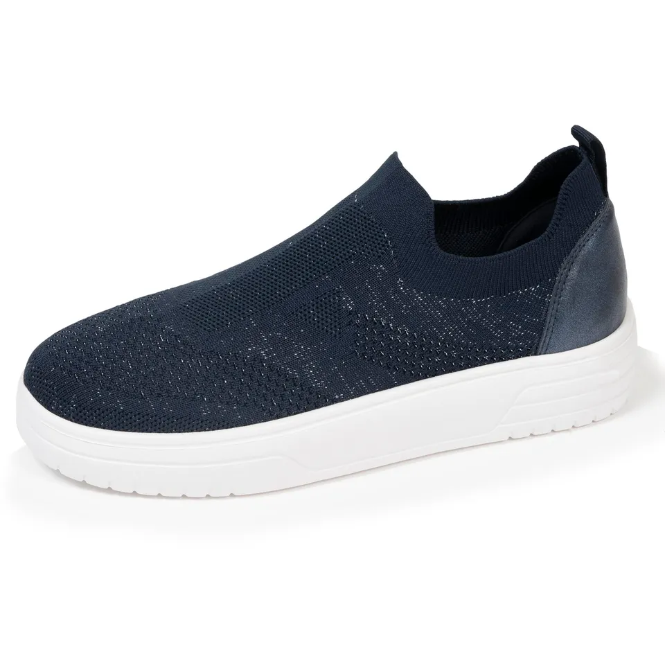 isotoner-baskets-femme-slip-on-plateforme-marine-lurex image 1