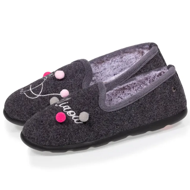 isotoner-chaussons-charentaises-femme-gris-fantaisie-chat image 1