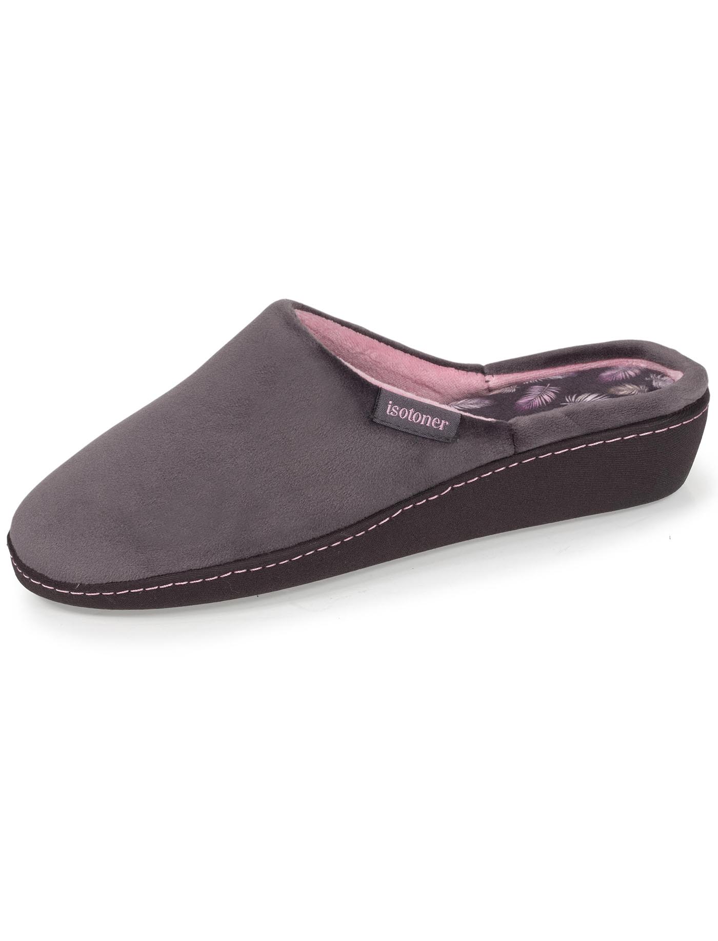 isotoner-chaussons-mules-talon-femme-gris-fonc-rose-4-cm image 6