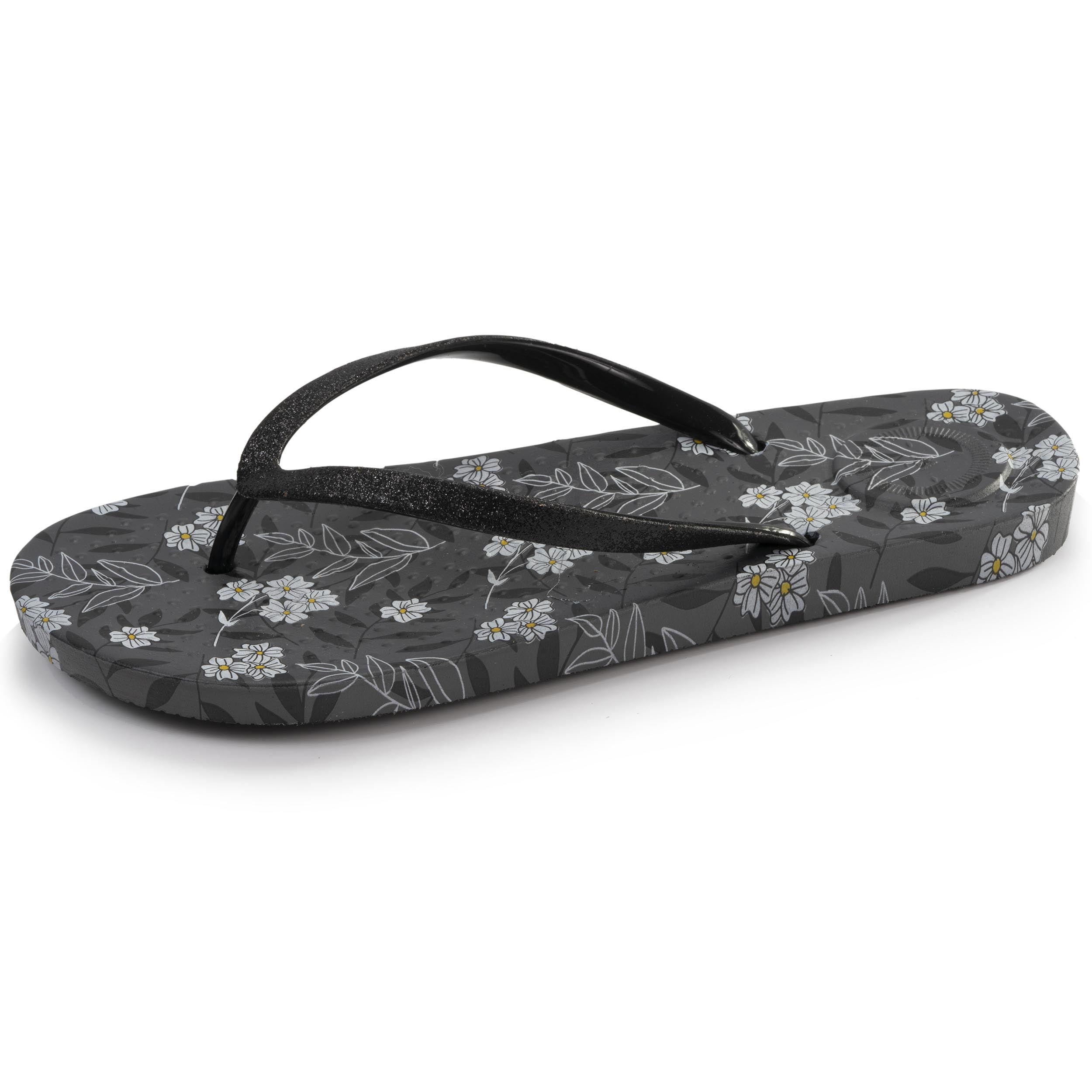 isotoner-tongs-femme-imprim-fleurs-noir-everywear image 1