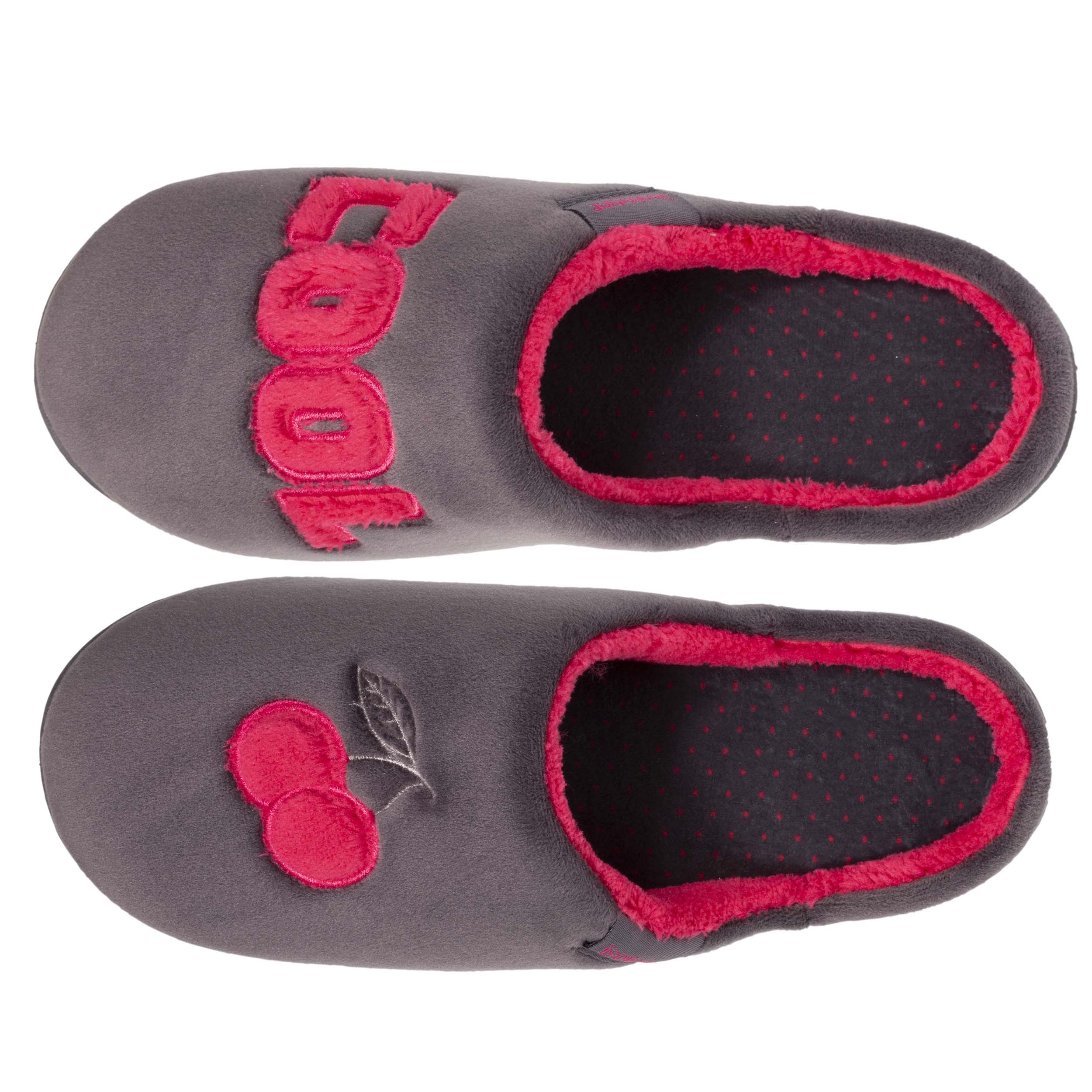isotoner-chaussons-mules-junior-cool-gris-fonc-cerises image 2