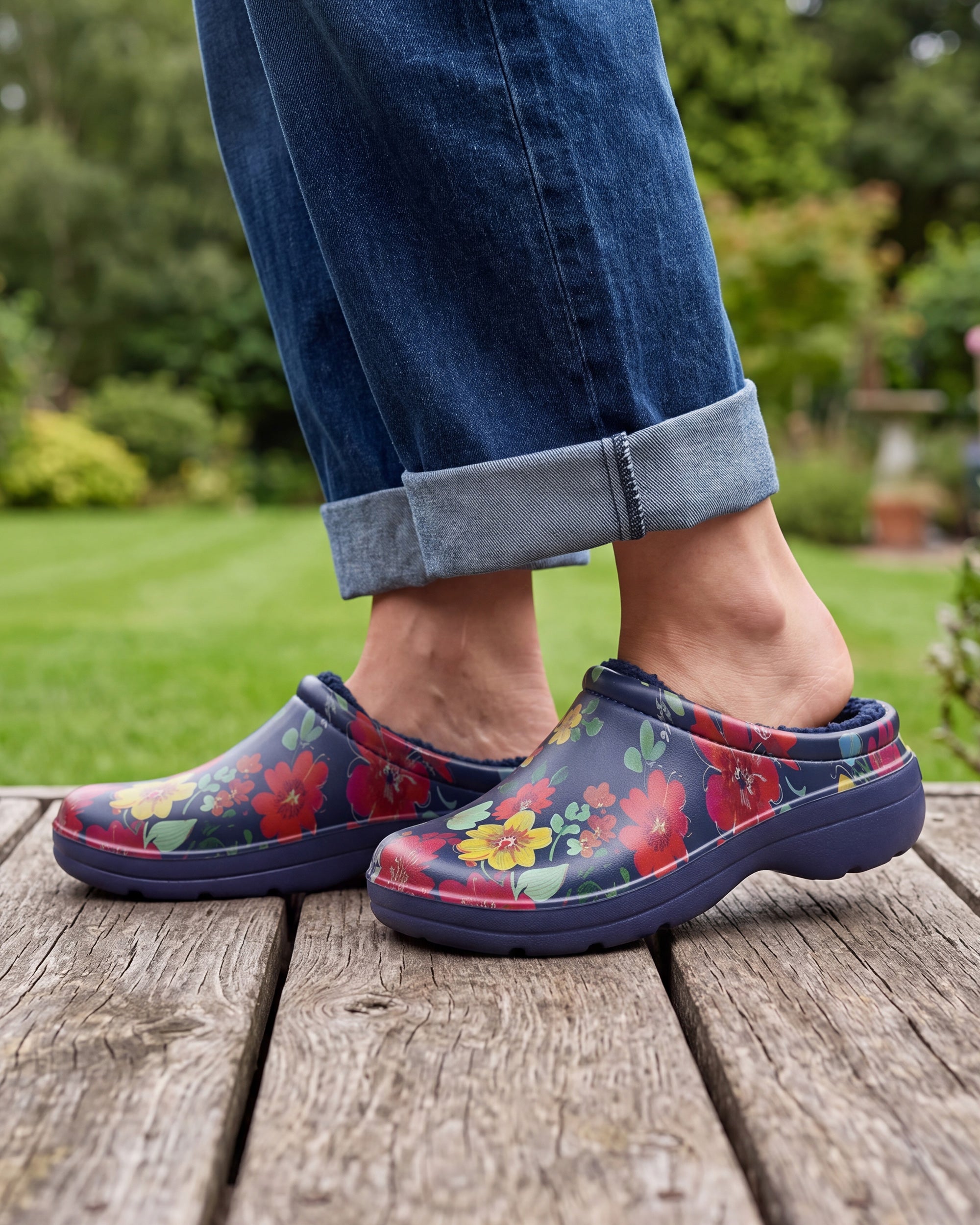 isotoner-sabots-jardin-femme-fourr-s-fleurs-marine-everywear image 2