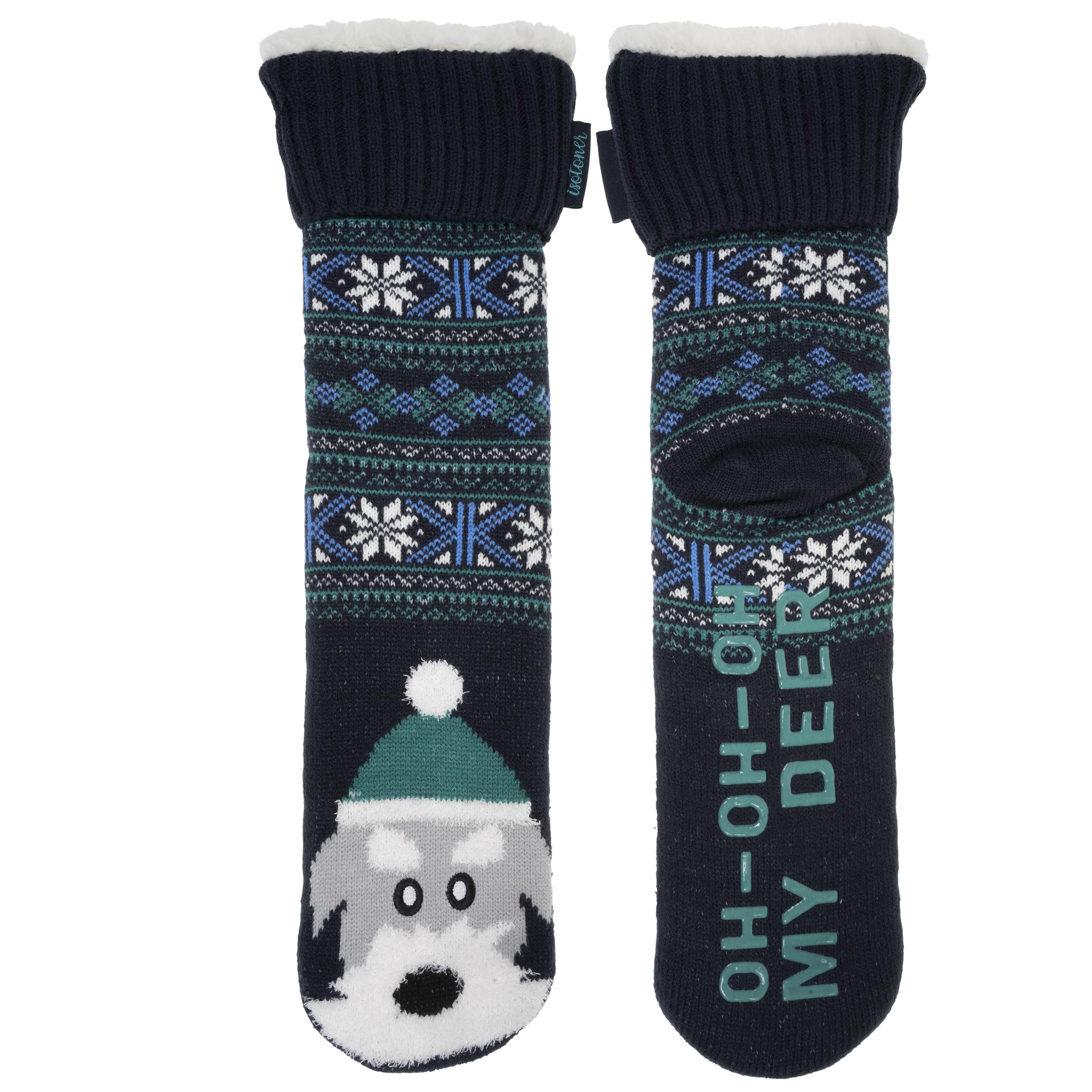 isotoner-chaussettes-fourr-es-homme-no-l-chien-marine-sherpa image 2