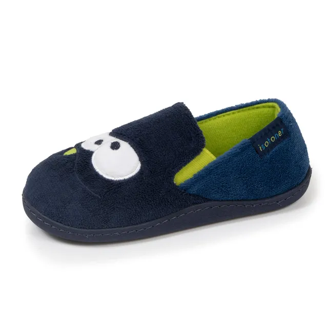 isotoner-chaussons-mocassins-enfant-marine-jaune image 1