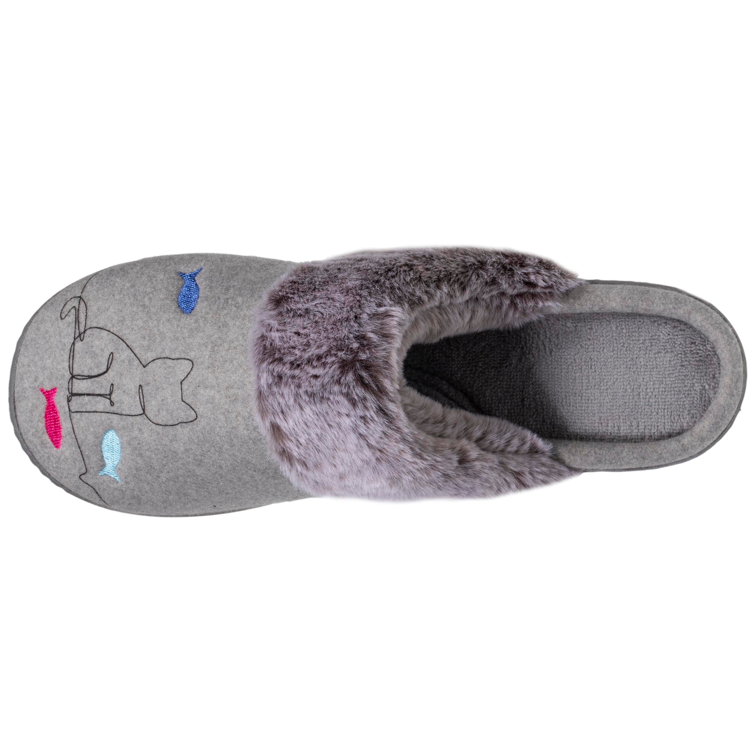 isotoner-chaussons-mules-femme-gris-chat-fantaisie image 2