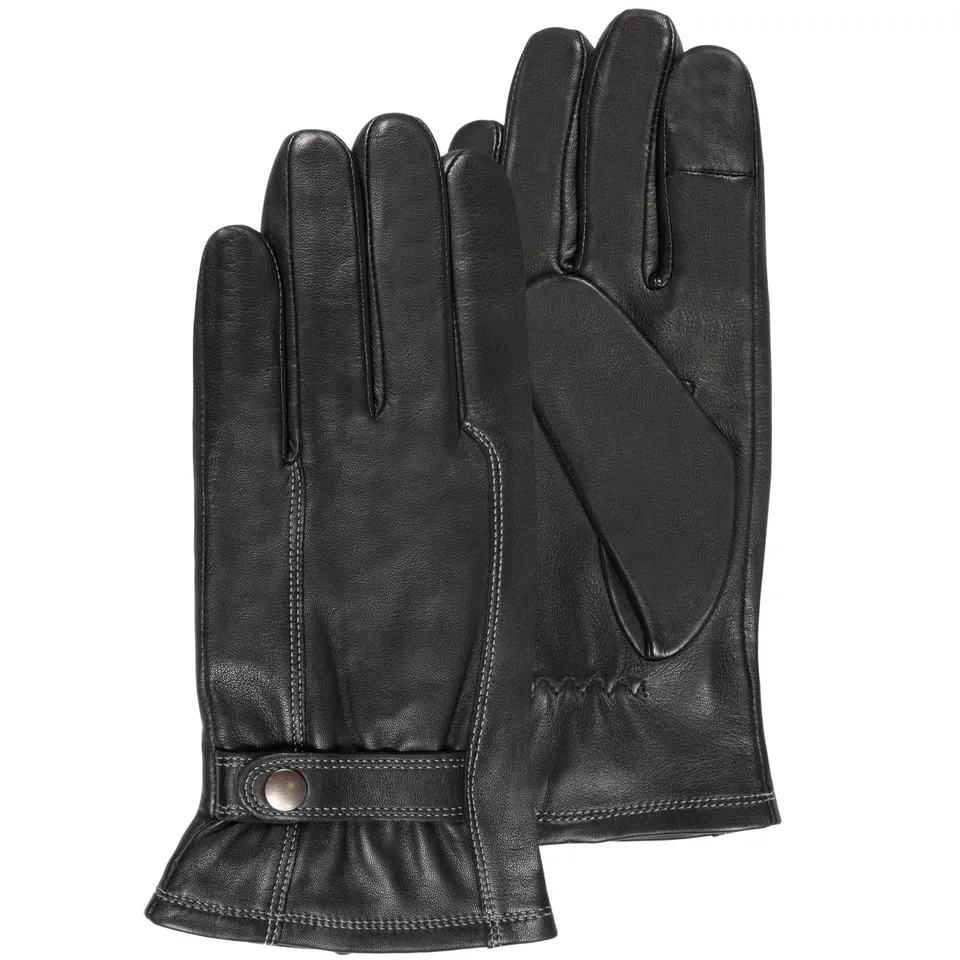 isotoner-gants-homme-cuir-d-agneau-noir-tactiles image 1