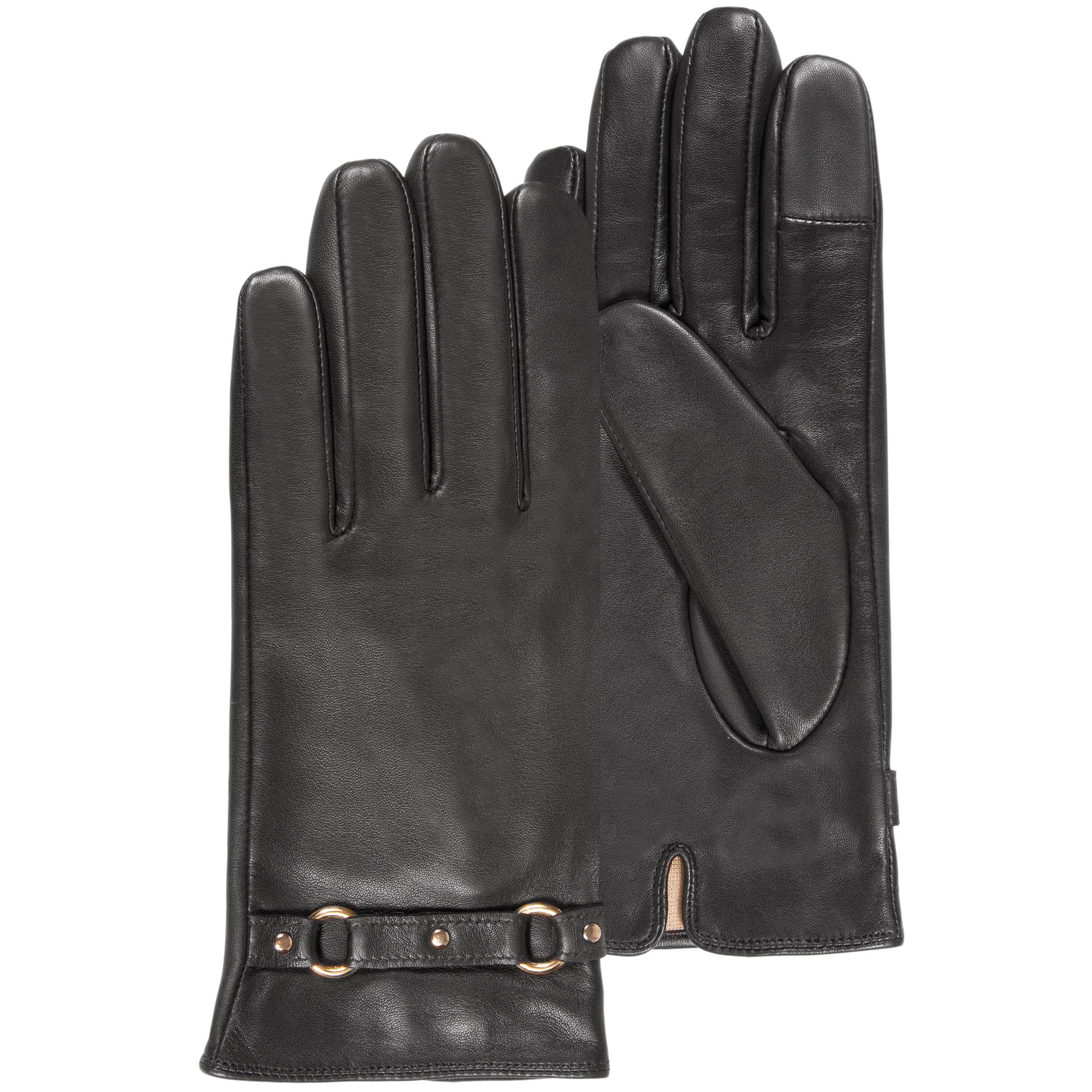 isotoner-gants-femme-tactiles-cuir-agneau-noir-anneaux image 1