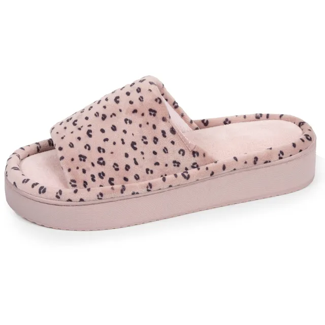 isotoner-chaussons-sandales-plateforme-femme-l-opard-rose image 1