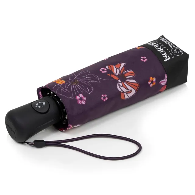 isotoner-parapluie-mini-auto-fleurs-aubergine image 1