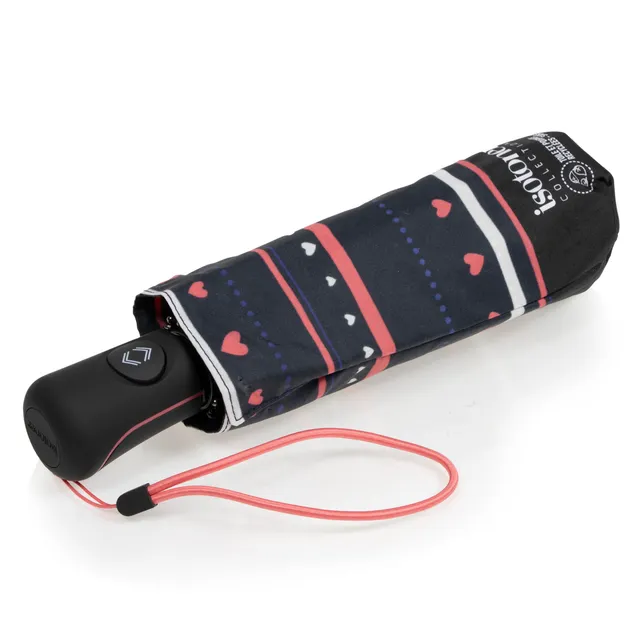 isotoner-parapluie-mini-auto-rayure-petit-c-ur-marine-femme image 1