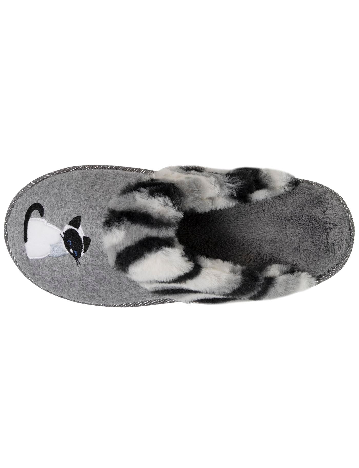 isotoner-chaussons-mules-femme-plates-chat-gris-feutrine-confort image 7