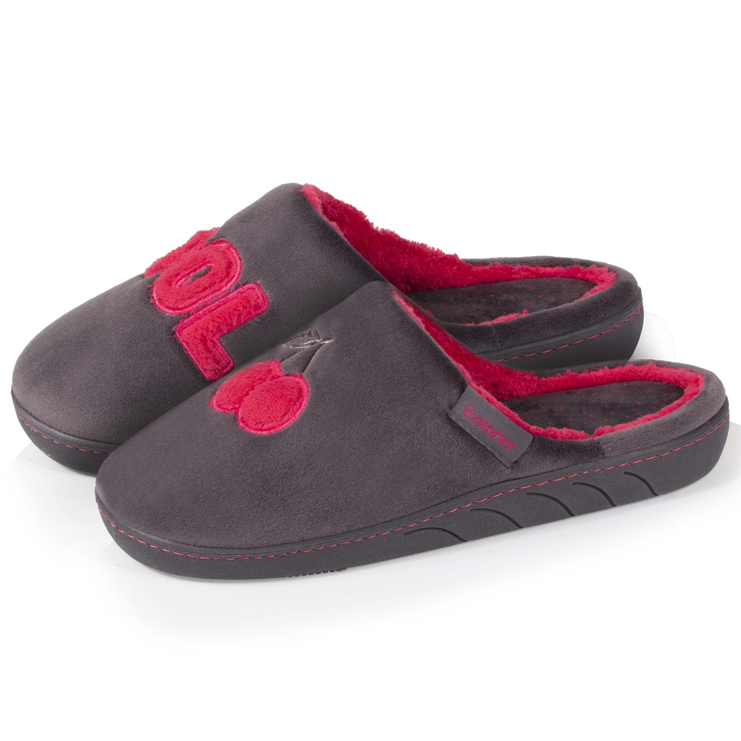 isotoner-chaussons-mules-junior-cool-gris-fonc-cerises image 1