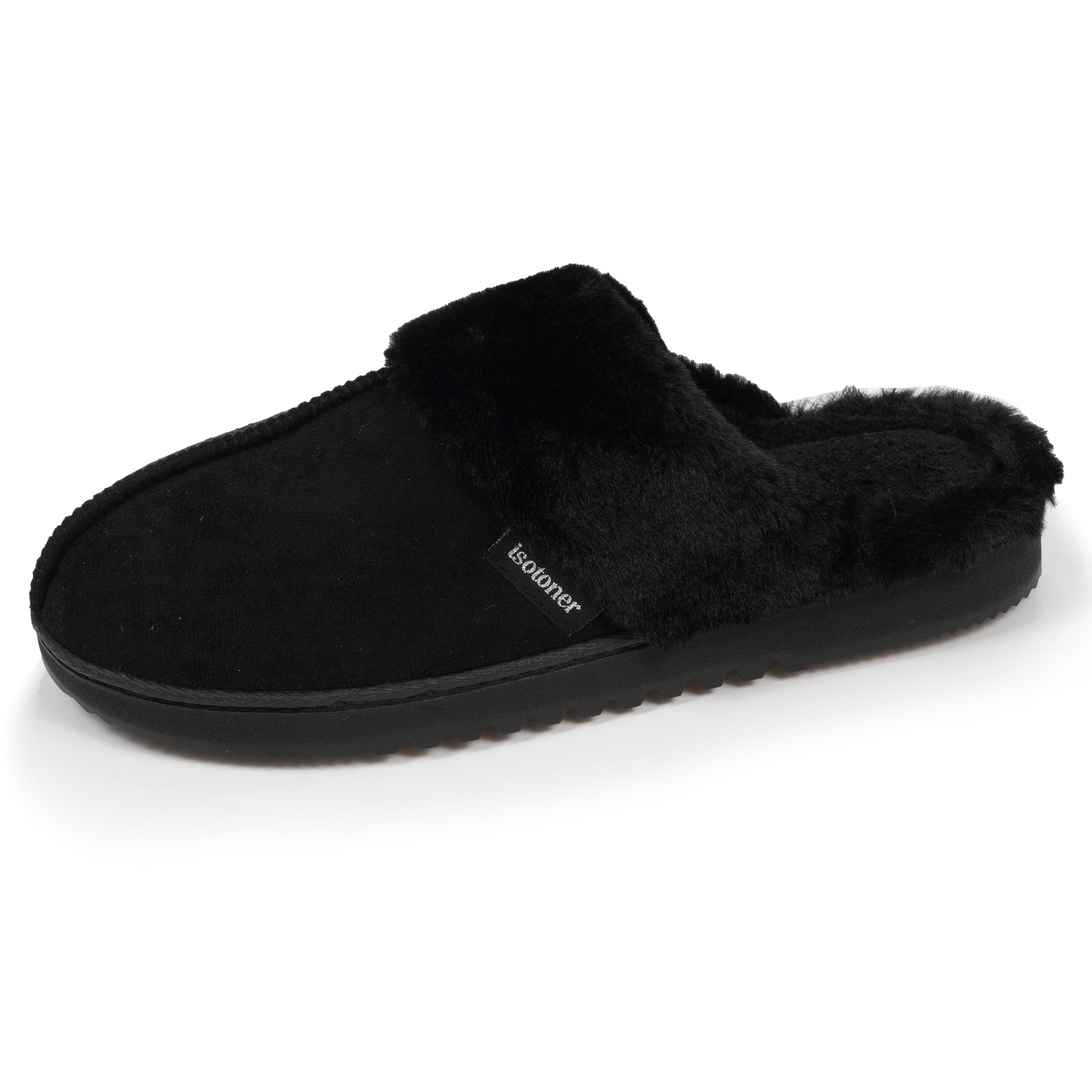 isotoner-chaussons-mules-femme-noir-fourrure image 1