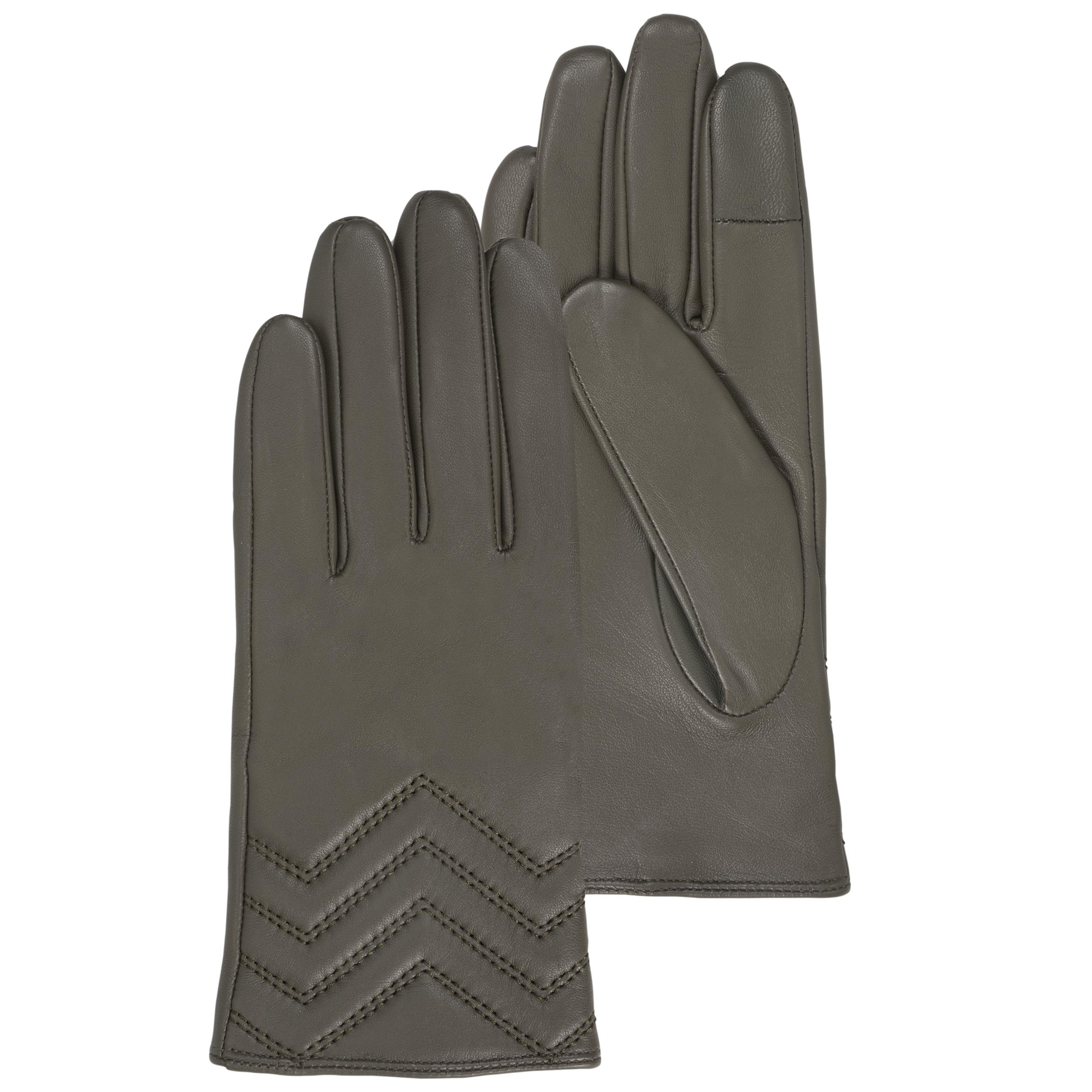 isotoner-gants-femme-cuir-d-agneau-kaki-surpiq-res image 1