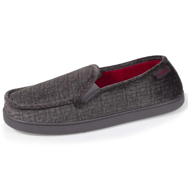 isotoner-chaussons-mocassins-homme-gris-rouge image 1