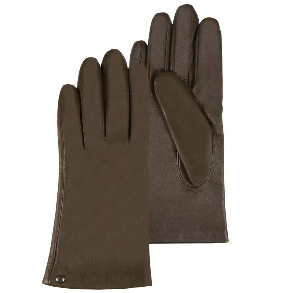 isotoner-gants-femme-cuir-agneau-doubl-soie-olive image 1