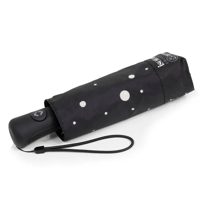 isotoner-parapluie-mini-auto-pois-noir-jaune image 1