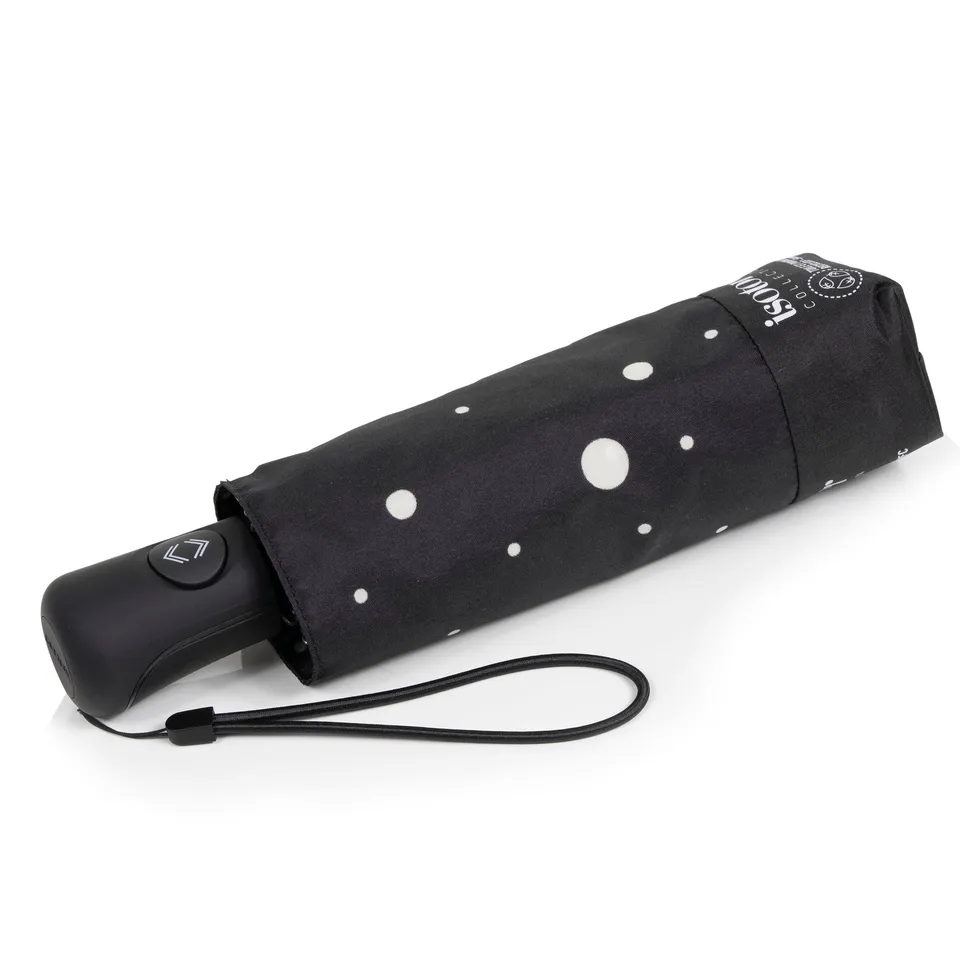 isotoner-parapluie-mini-auto-pois-noir-jaune image 1