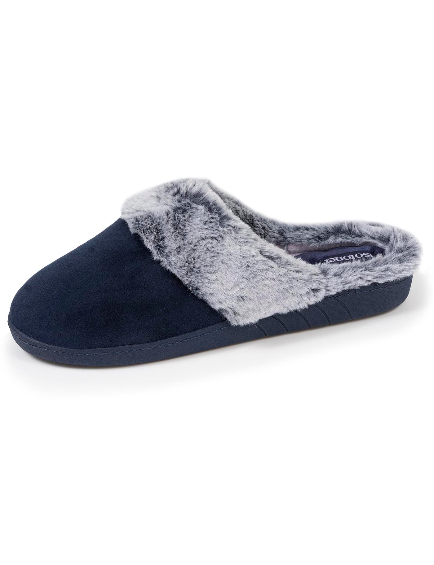 isotoner-chaussons-mules-femme-bord-fourr-marine image 6