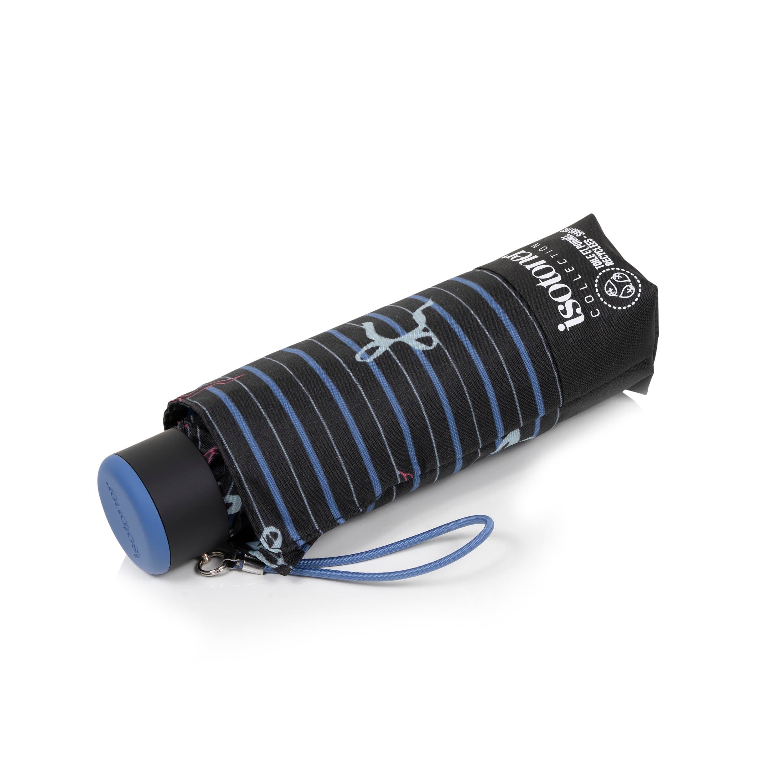 isotoner-parapluie-mini-slim-rayure-n-ud-bleu-compact-16-cm image 1