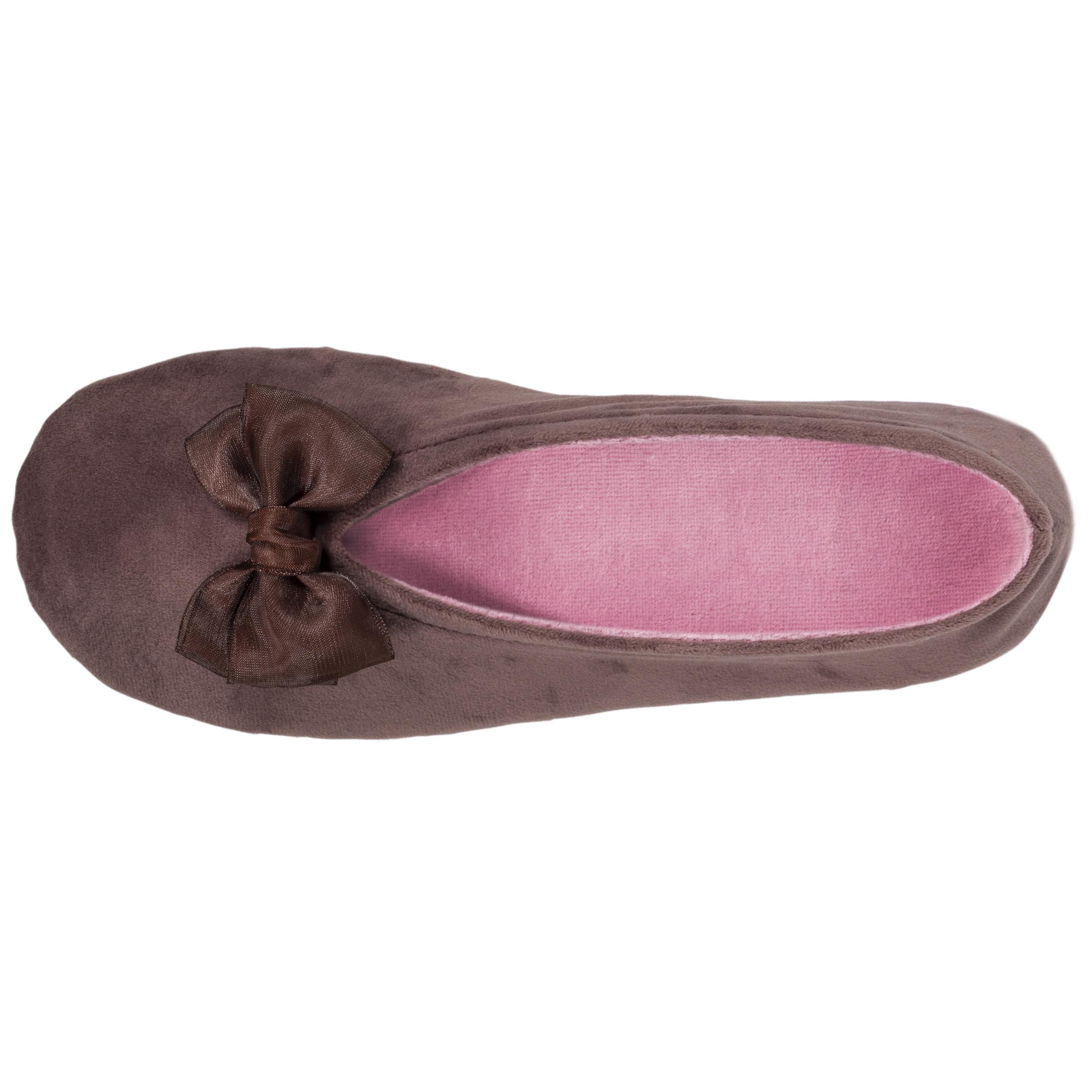 isotoner-chaussons-ballerines-femme-n-ud-taupe-rose image 2