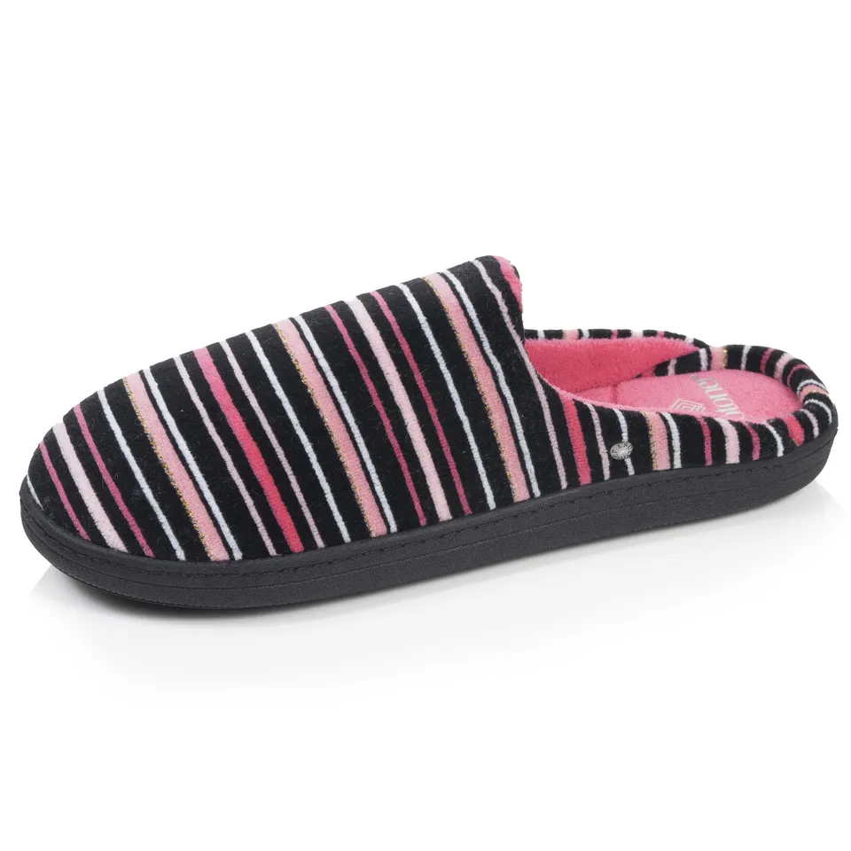 isotoner-chaussons-mules-femme-rayures-roses image 1