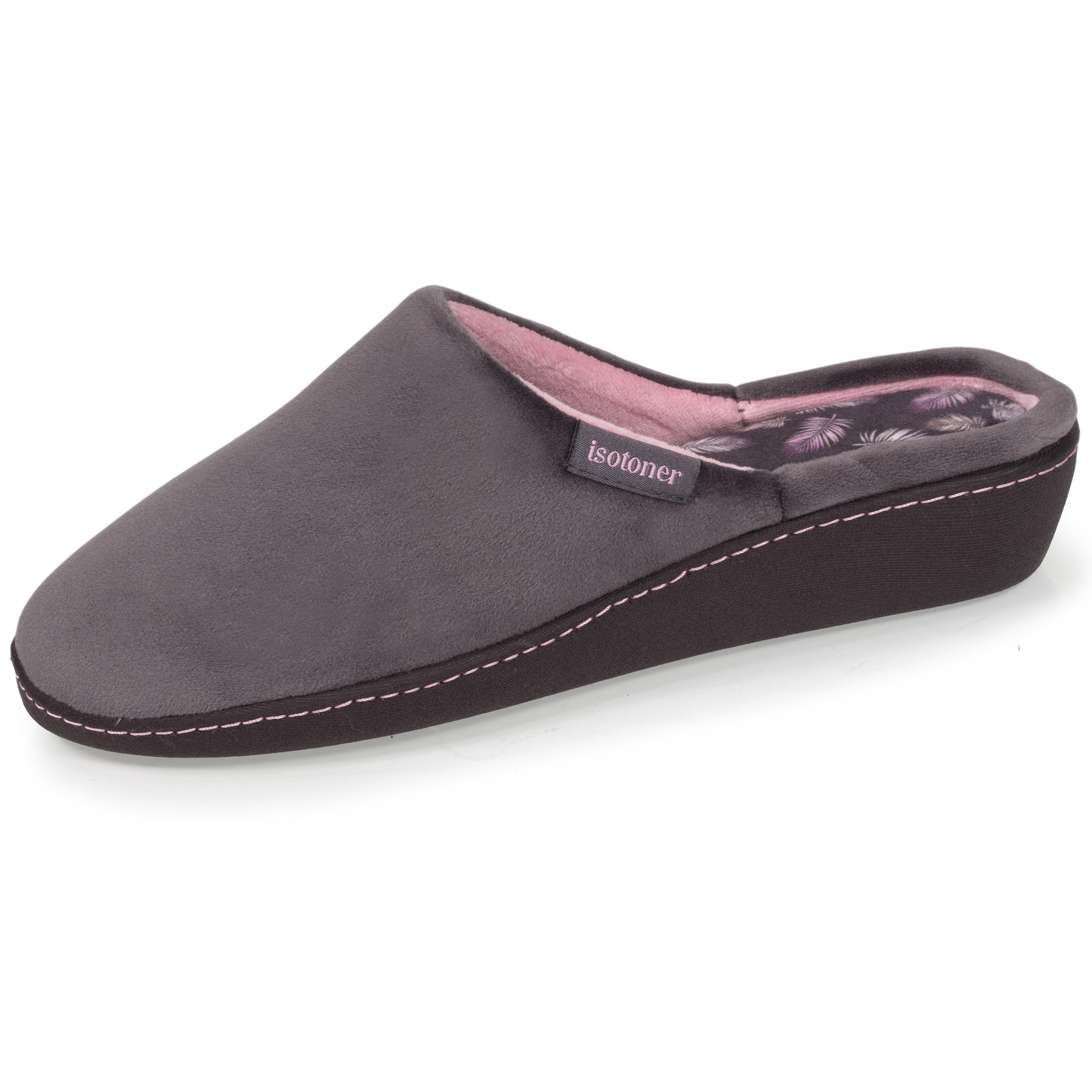 isotoner-chaussons-mules-talon-femme-gris-fonc-rose-4-cm image 1