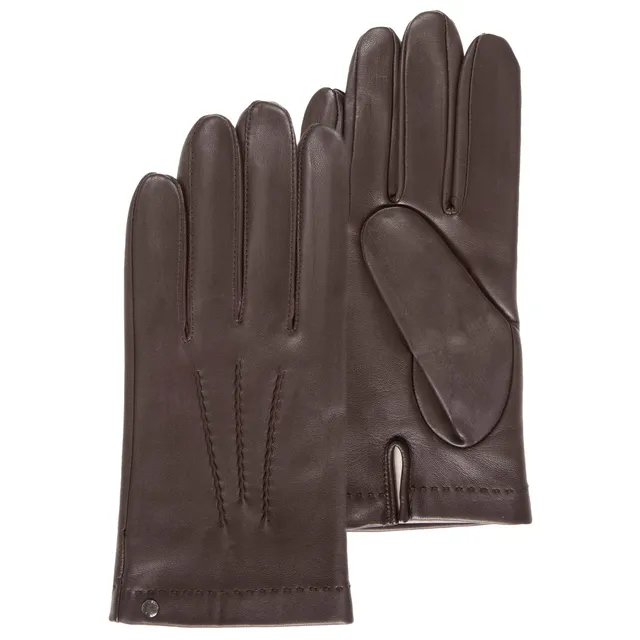 isotoner-gants-homme-cuir-d-agneau-marron-doublure-soie image 1