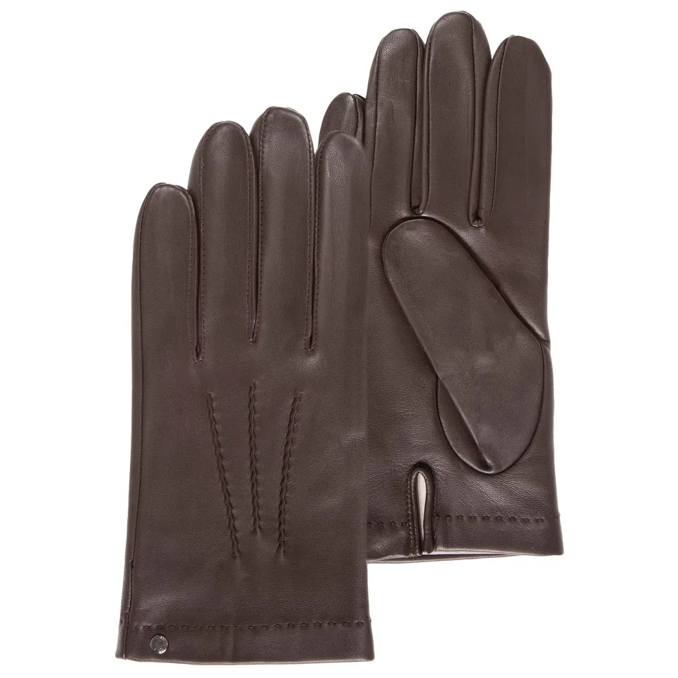 isotoner-gants-homme-cuir-d-agneau-marron-doublure-soie image 1