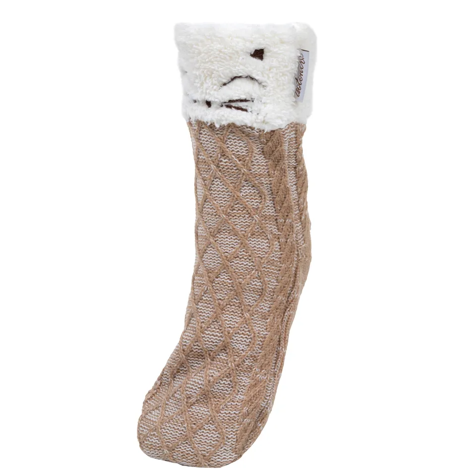 isotoner-chaussettes-fourr-es-femme-maille-chat-beige image 1