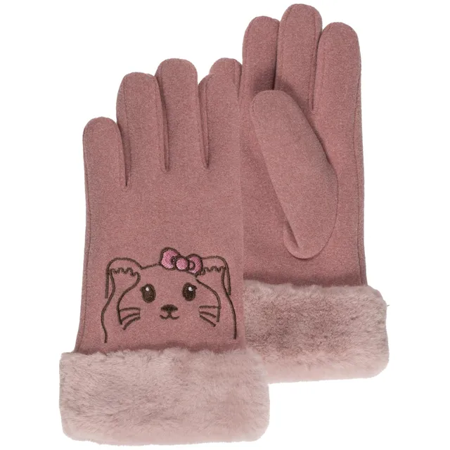 isotoner-gants-fille-6-8-ans-rose-broderie-chat image 1