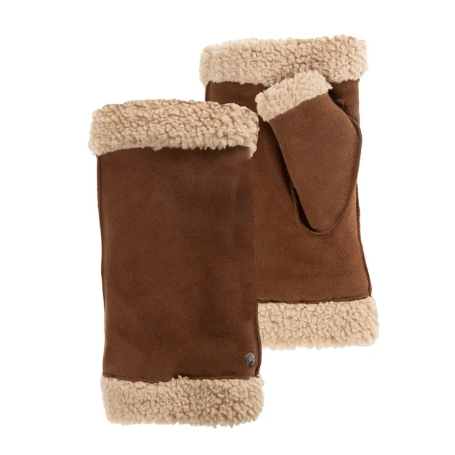 isotoner-mitaines-femme-cuir-imitation-fourrure-cognac image 1